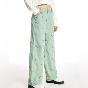 Corduroy Floral Embroidered Pants